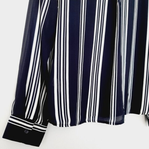 STREETWEAR SOCIETY Ruffle Collar Button Down Striped Shirt Top B&W Sz L - Picture 13 of 13